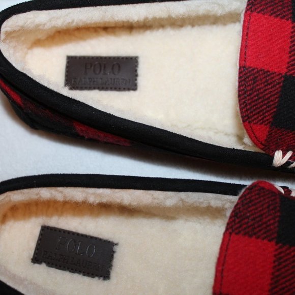 POLO RALPH LAUREN MEN'S PLAID SLIPPERS RED BLACK - Picture 4 of 6